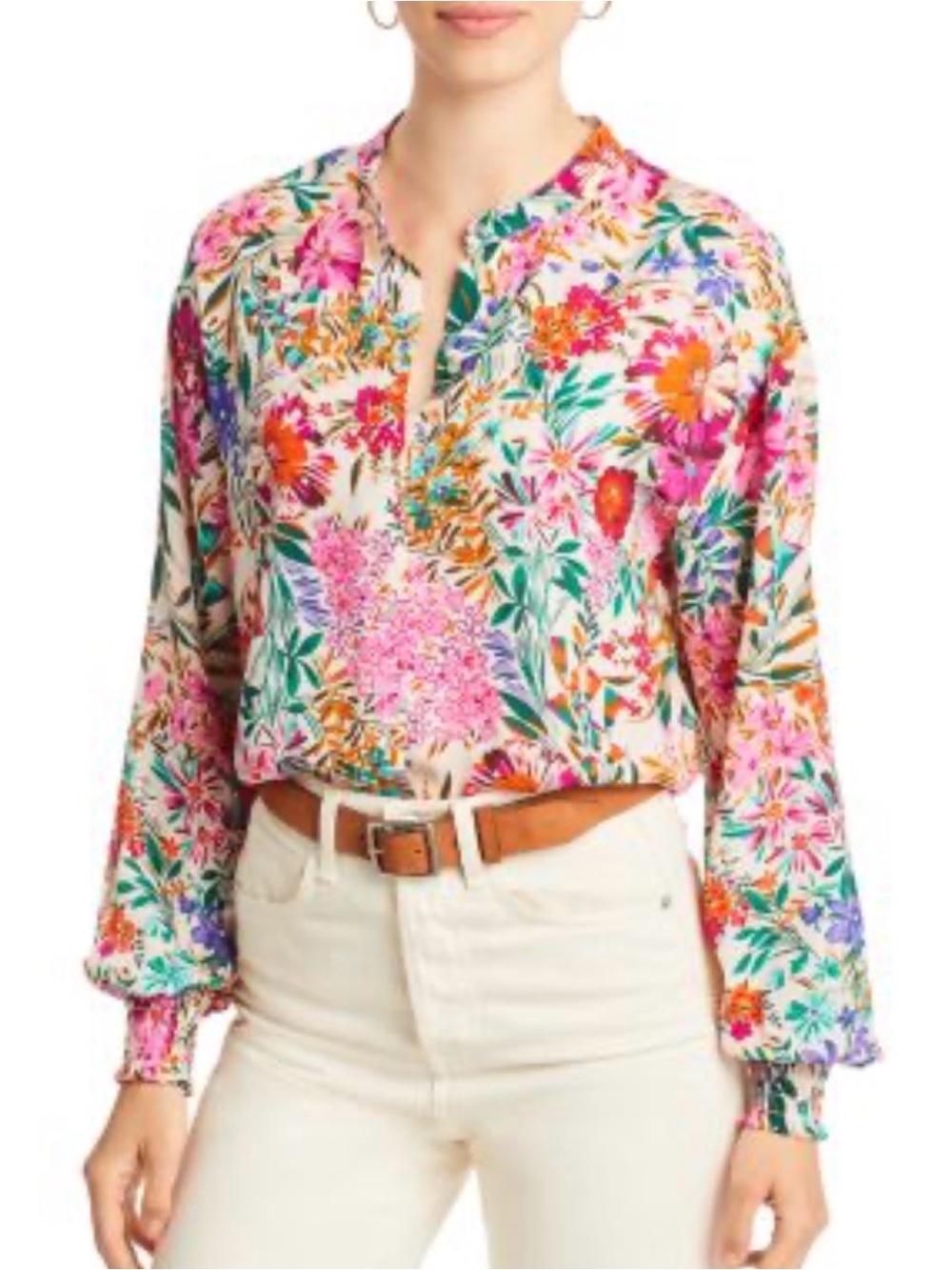 Chenault Multicolor Floral Split V-Neck Blouse
